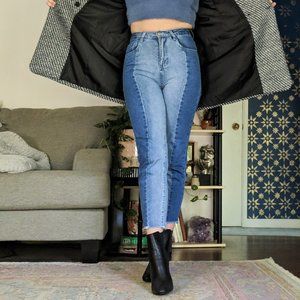 Unique Two-Tone, Yin Yang Straight/Skinny Denim Pants - Frayed Leg Hem - XS, 0